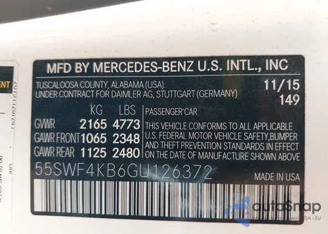 2016 Mercedes-Benz C 300 4Matic/Luxury 4Matic/Sport 4Matic из США, поврежденный, VIN 55SWF4KB6GU126372